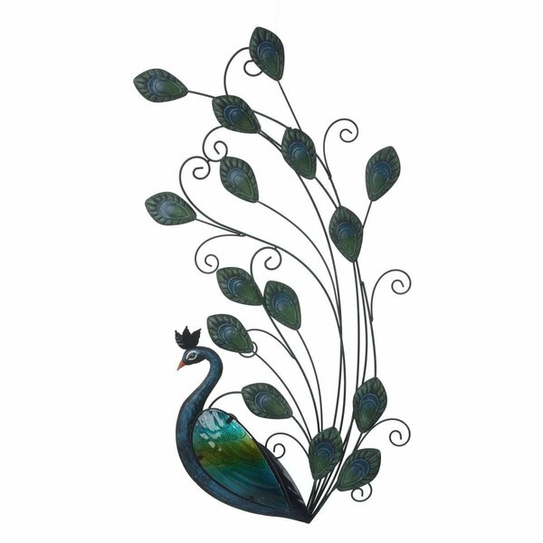 Configuracion 29.5 in. Peacock Metal & Glass Outdoor Wall Decor CO3279366